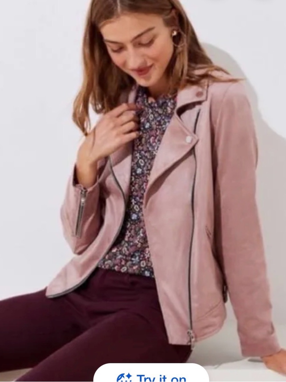Loft dusty rose/soft pink faux suede Moto jacket.